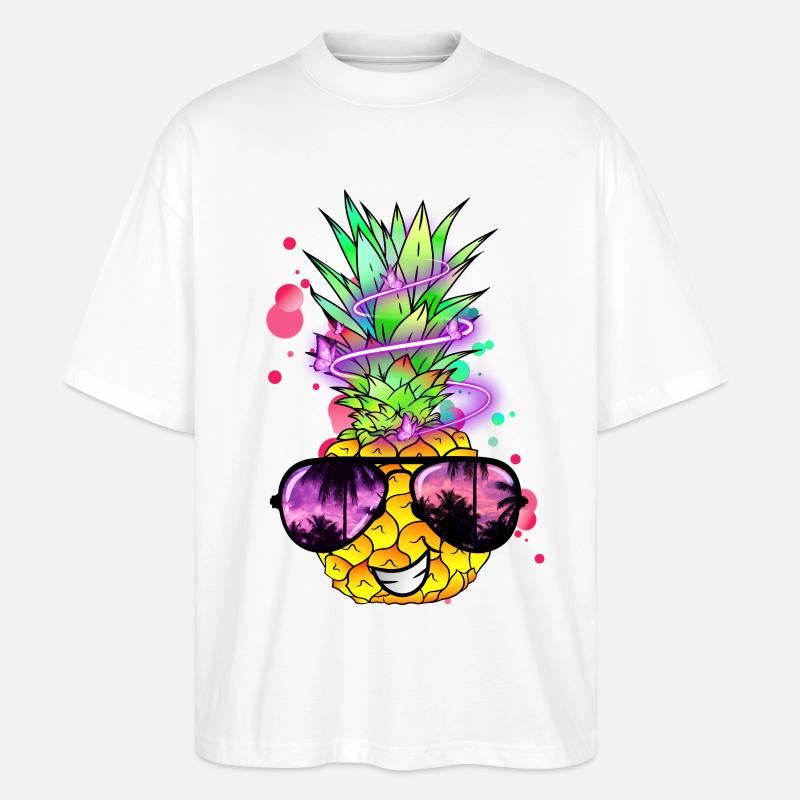 coole Ananas mit Neon Spirale - Stanley/Stella Oversized Unisex Bio T-Shirt Blaster 2.0 - Weiß