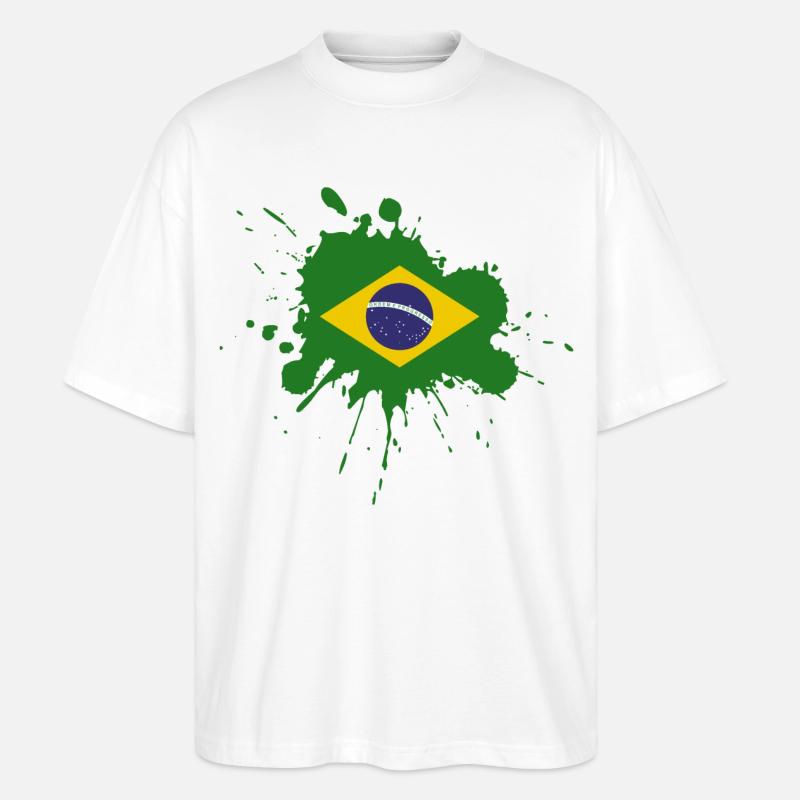 Brasilien Flagge Fleckendesign - Stanley/Stella Oversized Unisex Bio T-Shirt Blaster 2.0 - Weiß