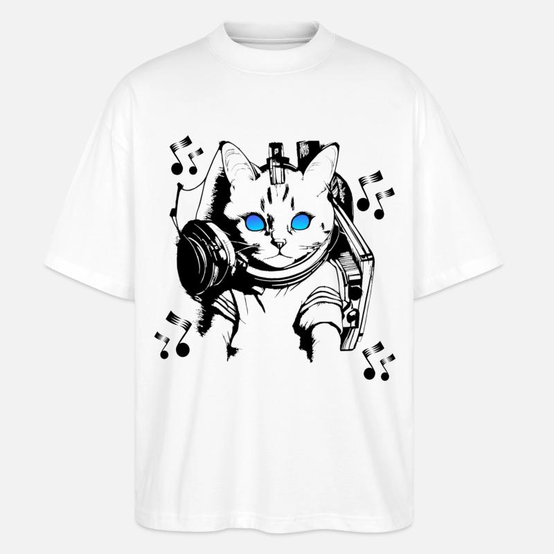 DJ Katze mit Kopfhörern - Stanley/Stella Oversized Unisex Bio T-Shirt Blaster 2.0 - Weiß