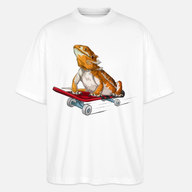 Bartdrache auf einem Skateboard - Stanley/Stella Oversized Unisex Bio T-Shirt Blaster 2.0 - Weiß