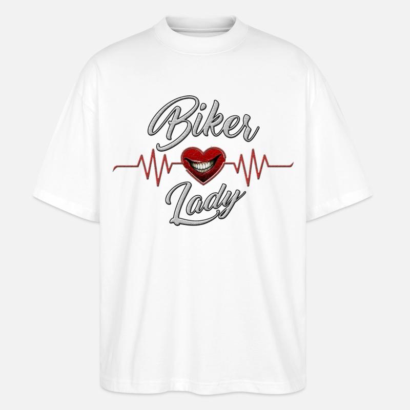 Biker Lady Herzschlag - Stanley/Stella Oversized Unisex Bio T-Shirt Blaster 2.0 - Weiß