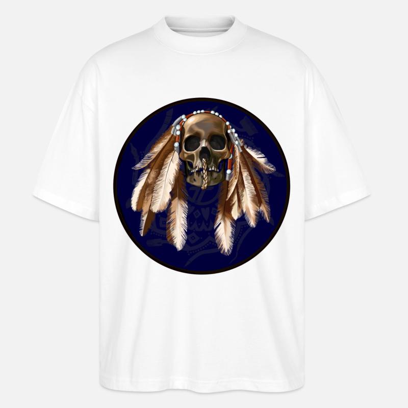 scull with feathers around - Stanley/Stella Oversized Unisex Bio T-Shirt Blaster 2.0 - Weiß