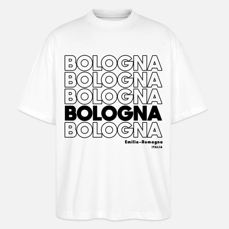 Design de lettrage de Bologne Émilie-Romagne - T-shirt bio Blaster 2.0 coupe oversize Stanley/Stella Unisexe - blanc