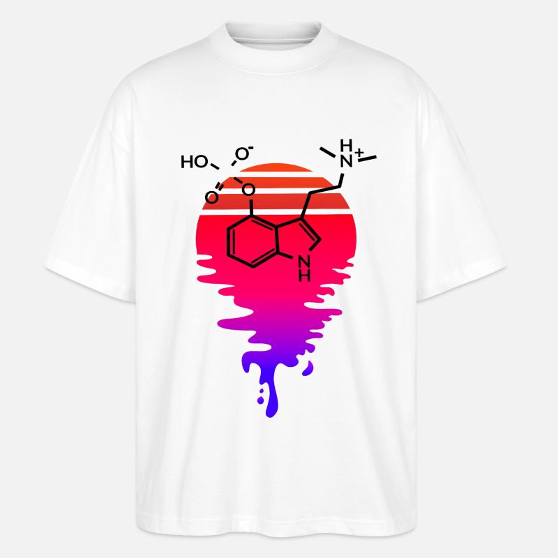 Psilocybin Molecule with Retro Sunset - Stanley/Stella Oversized Unisex Organic T-shirt Blaster 2.0 - white