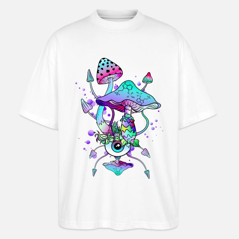Trippy Neon Champignons Psychédéliques - T-shirt bio Blaster 2.0 coupe oversize Stanley/Stella Unisexe - blanc