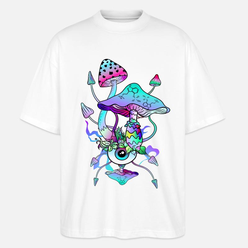 Psytrance Psychedelische Pilze - Stanley/Stella Oversized Unisex Bio T-Shirt Blaster 2.0 - Weiß