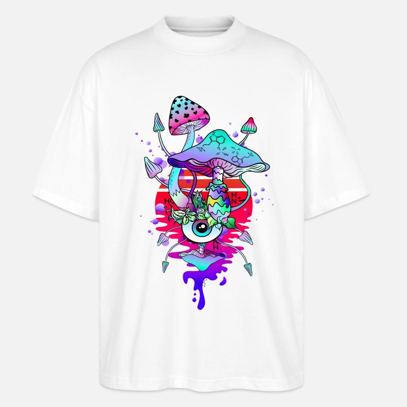 Champignons Magiques Champignons Psychédéliques - T-shirt bio Blaster 2.0 coupe oversize Stanley/Stella Unisexe - blanc