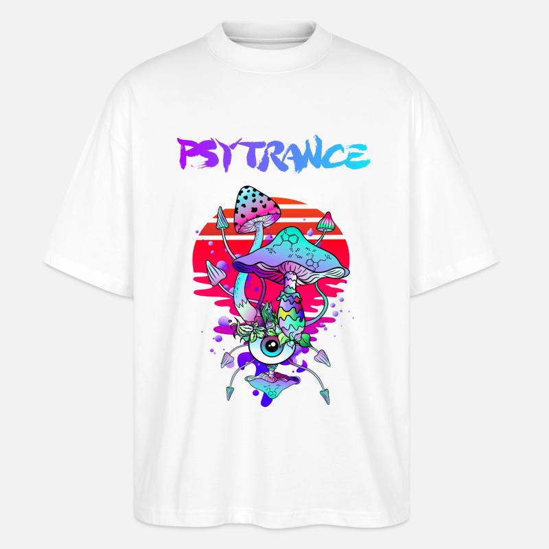 Psytrance Champignons Magiques Psychédéliques - T-shirt bio Blaster 2.0 coupe oversize Stanley/Stella Unisexe - blanc