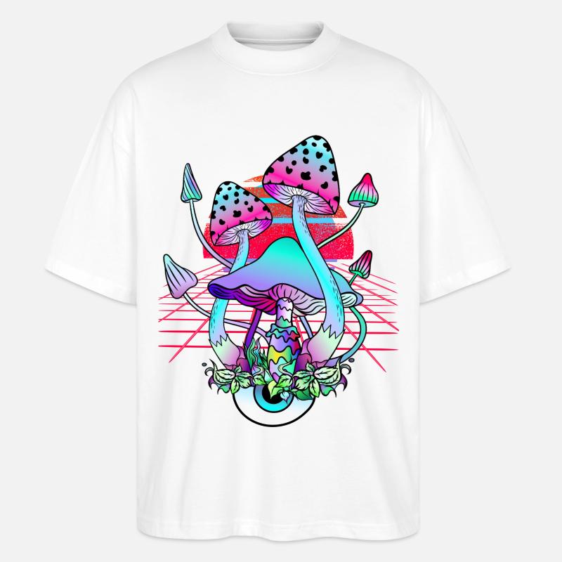 Psychedelische Pilze - Retro Wave Sunset - Stanley/Stella Oversized Unisex Bio T-Shirt Blaster 2.0 - Weiß