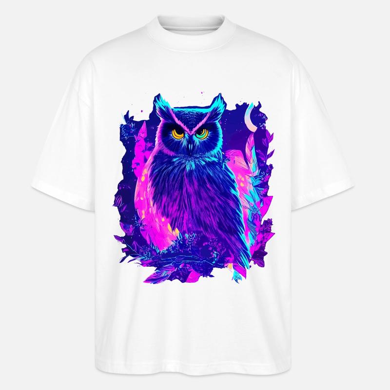 Neon leuchtende Eule Synthwave - Stanley/Stella Oversized Unisex Bio T-Shirt Blaster 2.0 - Weiß