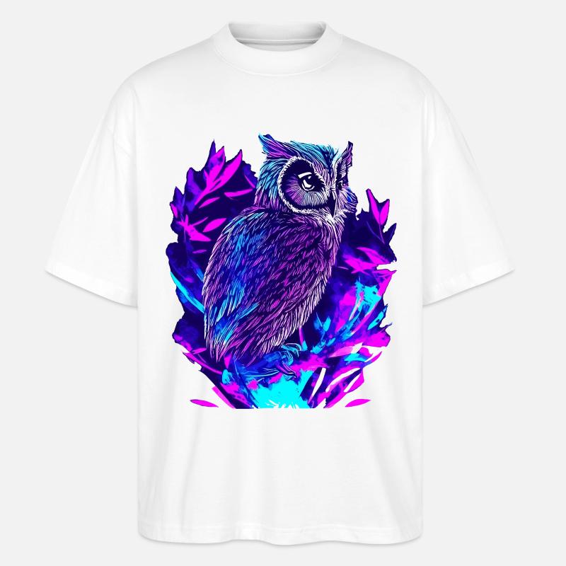Neon Owl Psychedelic Owl Art - T-shirt bio Blaster 2.0 coupe oversize Stanley/Stella Unisexe - blanc
