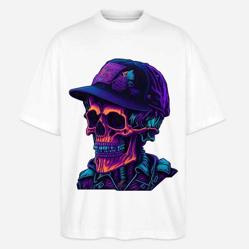 Skelett mit Kappe - Stanley/Stella Oversized Unisex Bio T-Shirt Blaster 2.0 - Weiß