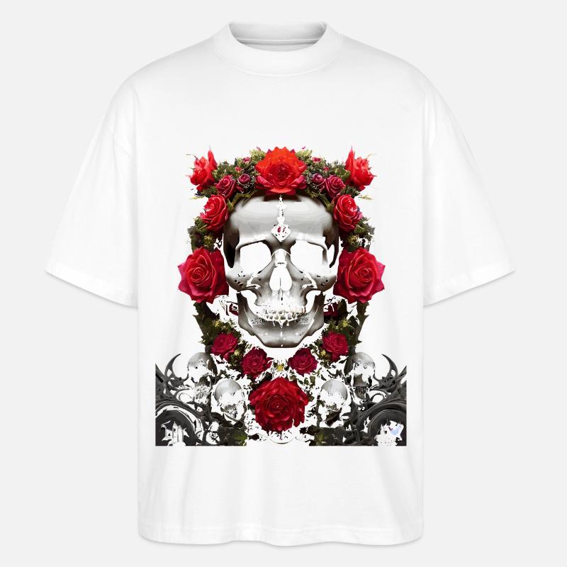 Crâne et couronne de roses rouges - T-shirt bio Blaster 2.0 coupe oversize Stanley/Stella Unisexe - blanc