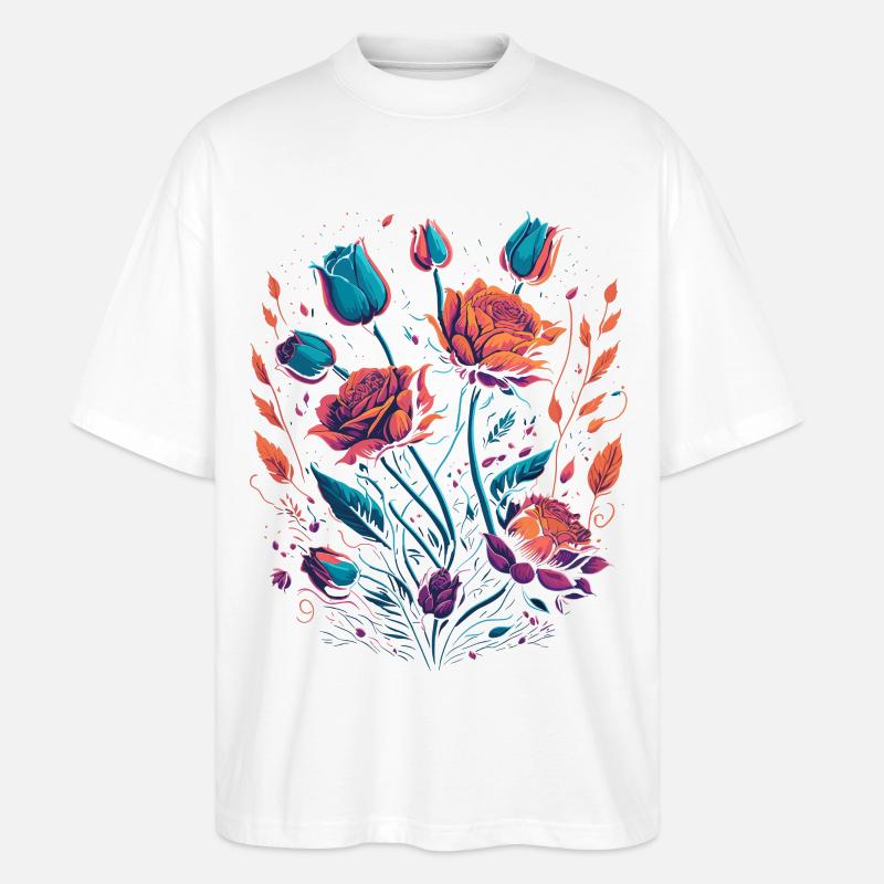 Neon Rosen Blumen Strauß - Stanley/Stella Oversized Unisex Bio T-Shirt Blaster 2.0 - Weiß