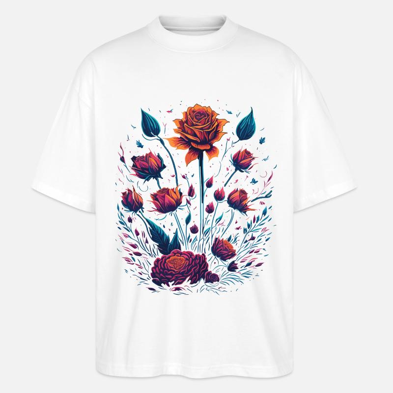 Roses Vaporwave Bouquet - T-shirt bio Blaster 2.0 coupe oversize Stanley/Stella Unisexe - blanc
