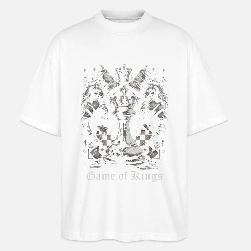 Pièces d’échecs avec lettrage - T-shirt bio Blaster 2.0 coupe oversize Stanley/Stella Unisexe - blanc