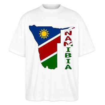 Namibia Landkarte Flagge - Stanley/Stella Oversized Unisex Bio T-Shirt Blaster 2.0 - Weiß - Vorne - Alina (178cm) & Michal (187cm)