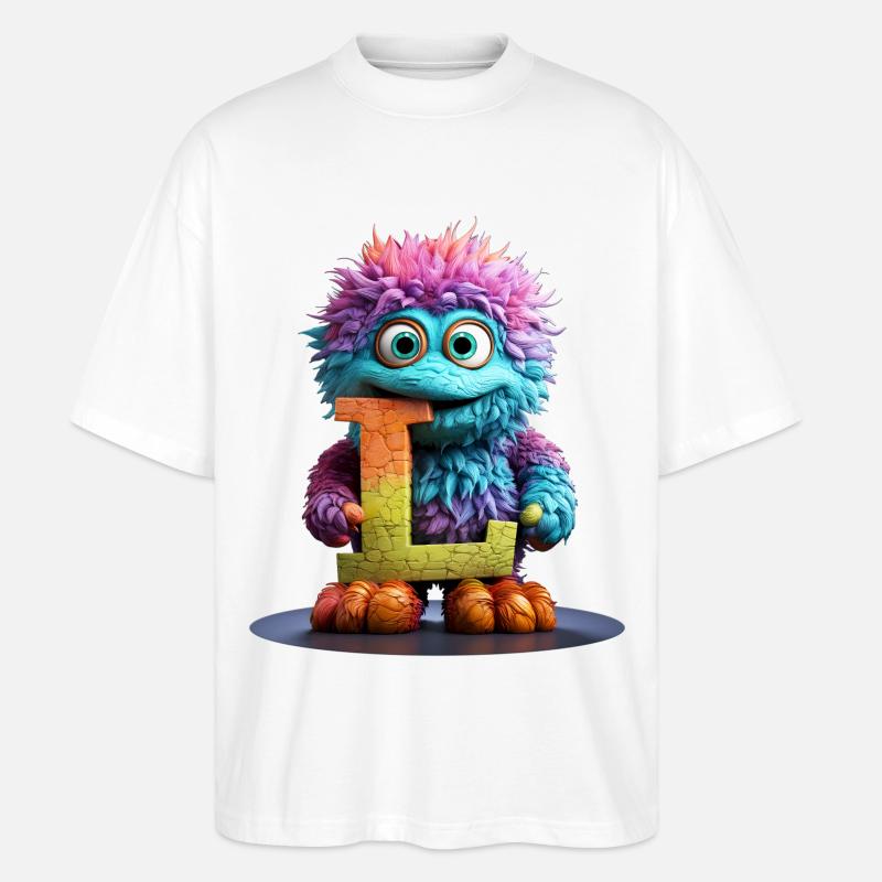 Regenbogenmonster mit Buchstabe L - Stanley/Stella Oversized Unisex Bio T-Shirt Blaster 2.0 - Weiß