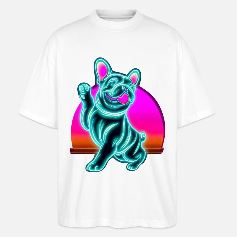 Frenchi Bulldogge Synthwave Sunset - Stanley/Stella Oversized Unisex Bio T-Shirt Blaster 2.0 - Weiß