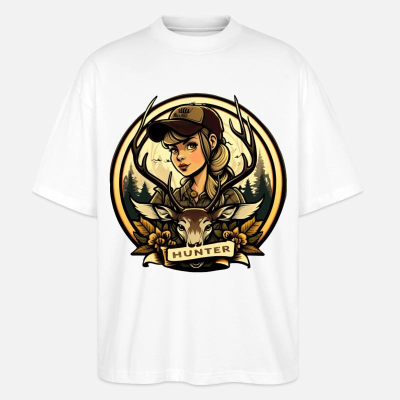 Jägerin mit Hirschkopf - Stanley/Stella Oversized Unisex Bio T-Shirt Blaster 2.0 - Weiß