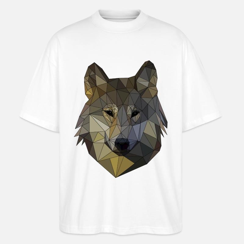 Polygon Wolf Triangular Mosaic Shapes Polyart - Stanley/Stella Oversized Unisex Organic T-shirt Blaster 2.0 - white