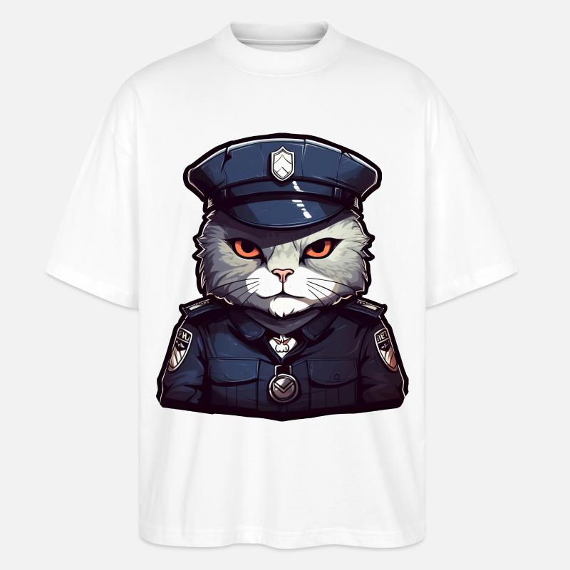 Polizei Katze - Stanley/Stella Oversized Unisex Bio T-Shirt Blaster 2.0 - Weiß