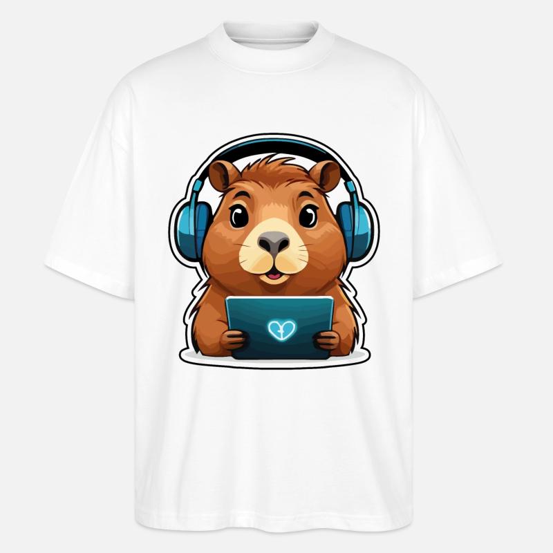 Capybara with computer - Stanley/Stella Oversized Unisex Organic T-shirt Blaster 2.0 - white