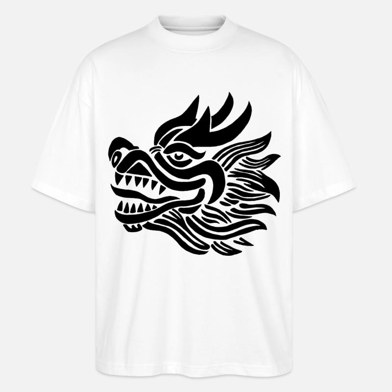 Chinesischer Drachenkopf (Schwarz) - Stanley/Stella Oversized Unisex Bio T-Shirt Blaster 2.0 - Weiß