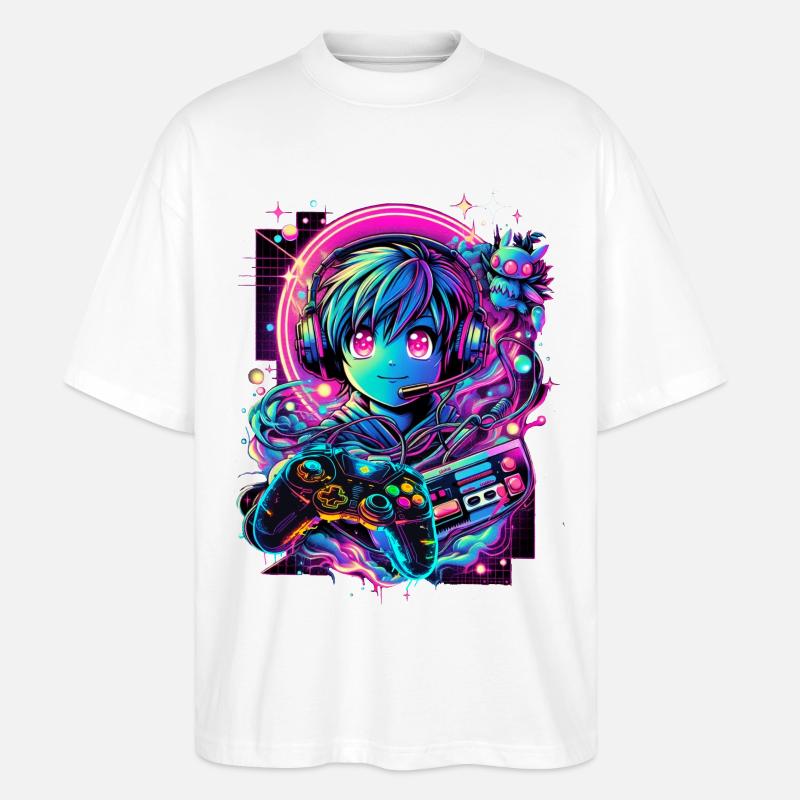 Gamer Controller Anime Synthwave Art - Stanley/Stella Oversized Unisex Bio T-Shirt Blaster 2.0 - Weiß