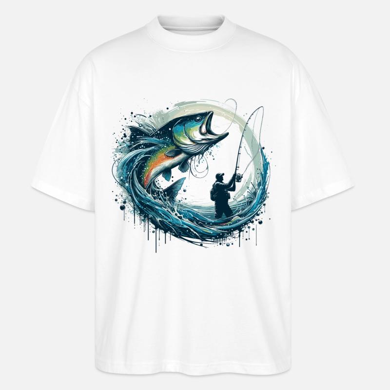 Angeln dynamisch Geschenk - Stanley/Stella Oversized Unisex Bio T-Shirt Blaster 2.0 - Weiß