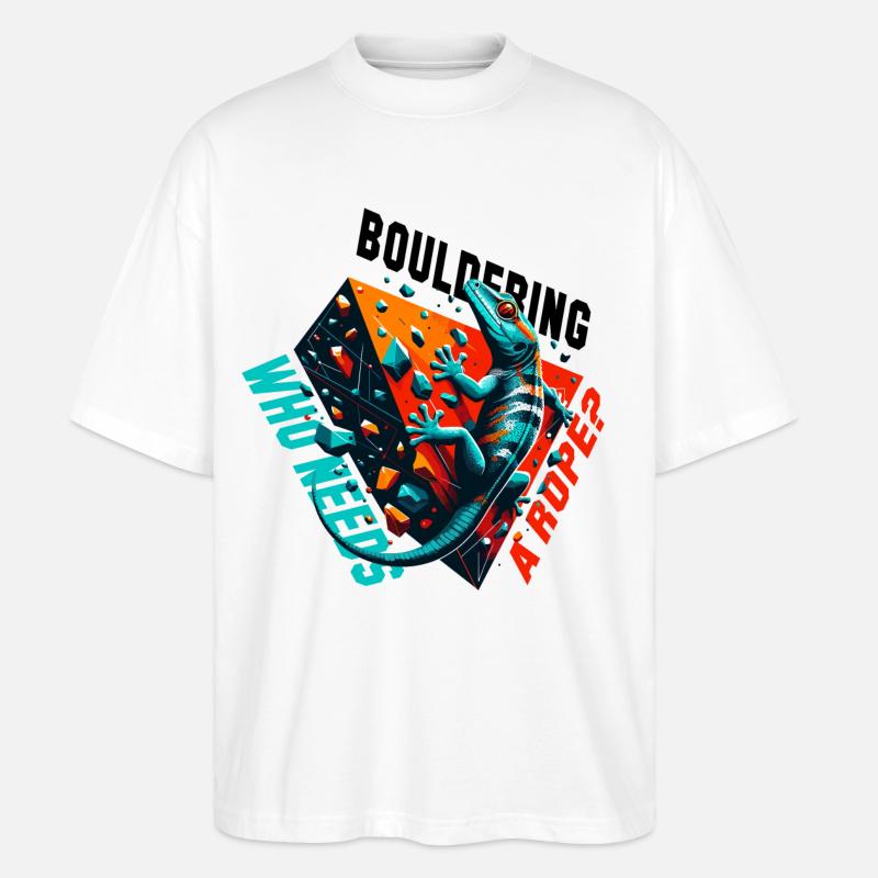 Bouldern Gecko Seil? Geschenk - Stanley/Stella Oversized Unisex Bio T-Shirt Blaster 2.0 - Weiß