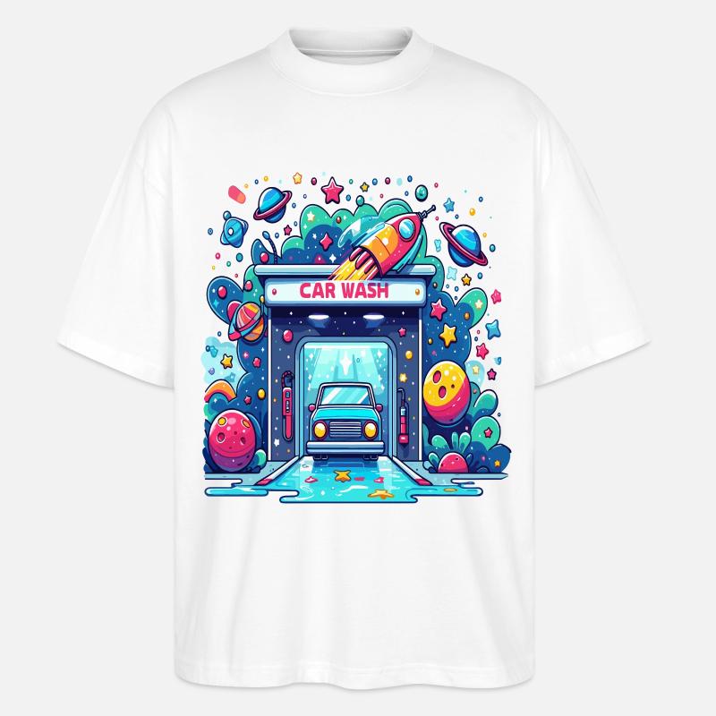 Comic Auto Waschanlage - Stanley/Stella Oversized Unisex Bio T-Shirt Blaster 2.0 - Weiß