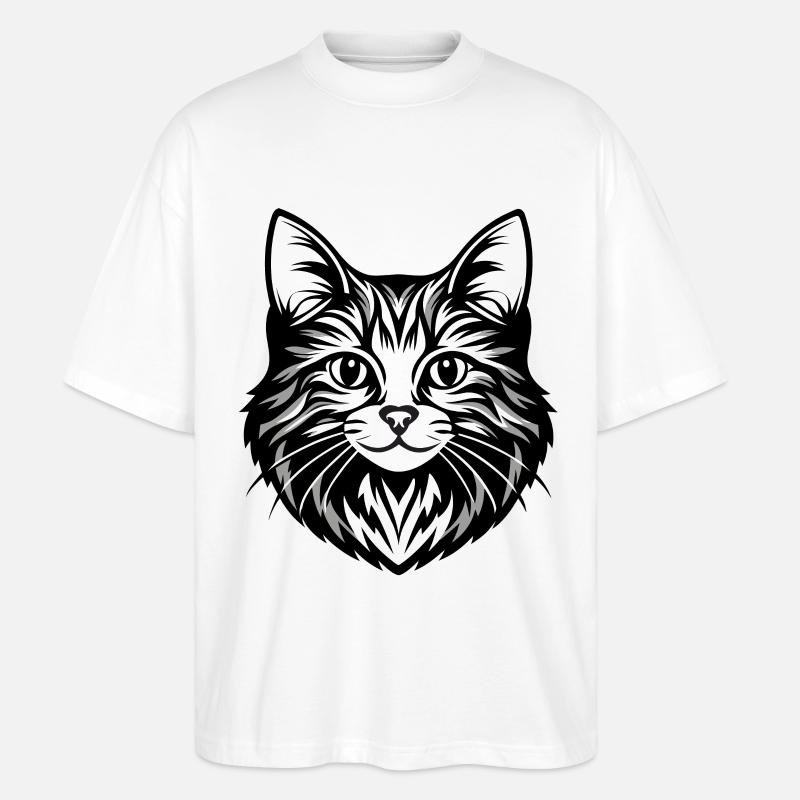 Illustration complexe de visage de chat - T-shirt bio Blaster 2.0 coupe oversize Stanley/Stella Unisexe - blanc
