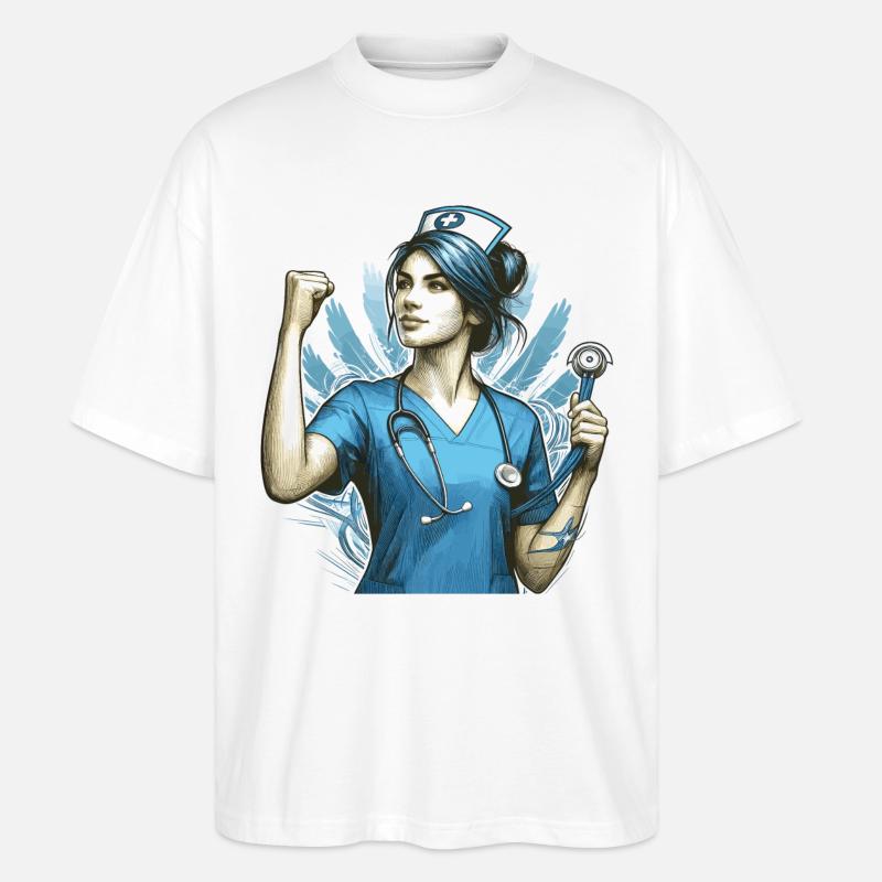 Krankenschwester Siegespose Geschenk - Stanley/Stella Oversized Unisex Bio T-Shirt Blaster 2.0 - Weiß