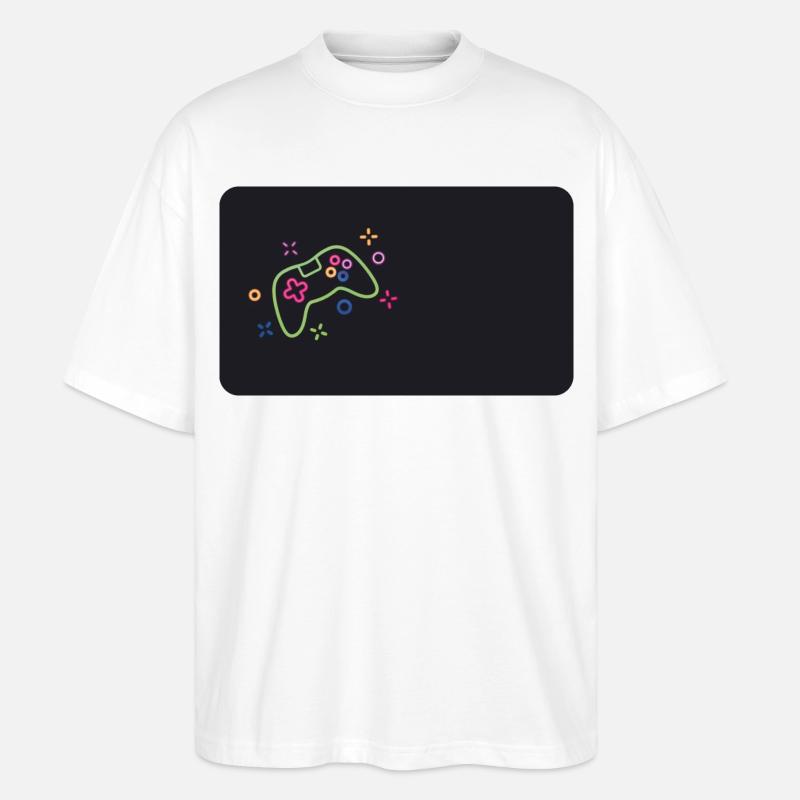 Bunter Spielecontroller auf schwarzem Hintergrund - Stanley/Stella Oversized Unisex Bio T-Shirt Blaster 2.0 - Weiß
