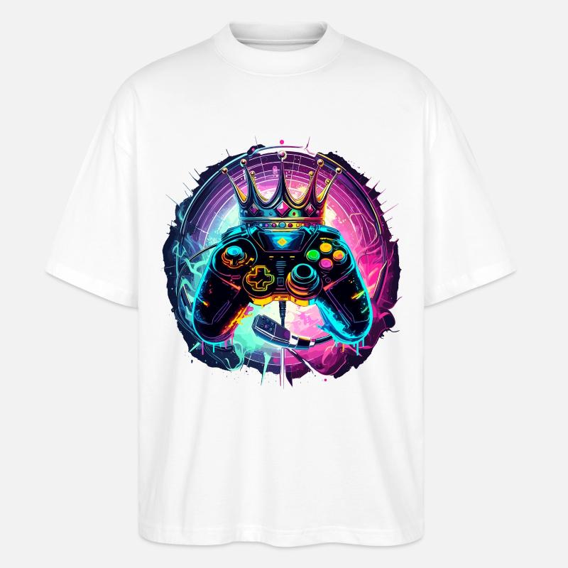 Gaming Controller mit Headset und Krone - Stanley/Stella Oversized Unisex Bio T-Shirt Blaster 2.0 - Weiß