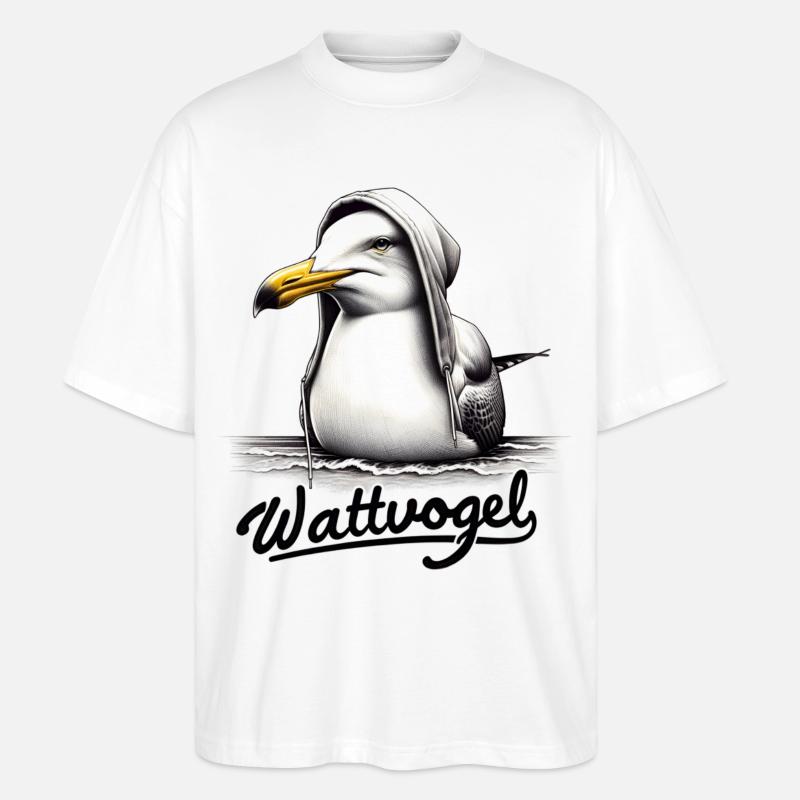 Wattvogel Coole Möwe mit Kapuze - Stanley/Stella Oversized Unisex Bio T-Shirt Blaster 2.0 - Weiß