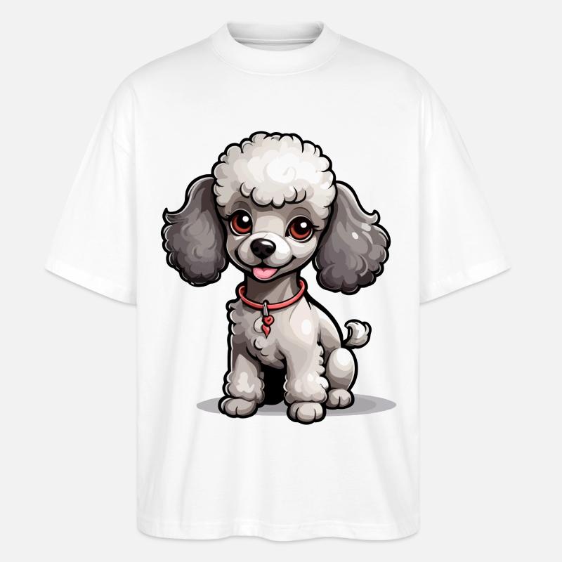 Grauer Pudel mit Halsband - Stanley/Stella Oversized Unisex Bio T-Shirt Blaster 2.0 - Weiß