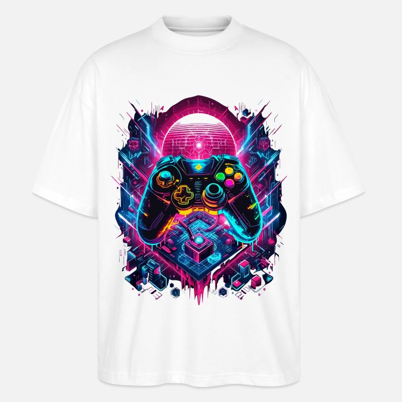 Vibrant Cyberpunk Gaming Controller Grafik - Stanley/Stella Oversized Unisex Bio T-Shirt Blaster 2.0 - Weiß