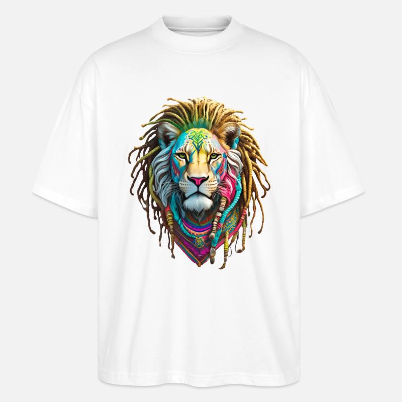 Bunte Afro Löwen und kunstvolle Dreadlocks - Stanley/Stella Oversized Unisex Bio T-Shirt Blaster 2.0 - Weiß