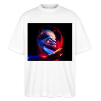 Lion Univers - Stanley/Stella Oversized Unisex Bio T-Shirt Blaster 2.0 - Weiß - Vorne - Alina (178cm) & Michal (187cm)