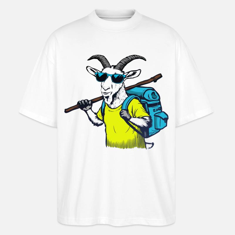 Bergziege mit Rucksack - Stanley/Stella Oversized Unisex Bio T-Shirt Blaster 2.0 - Weiß