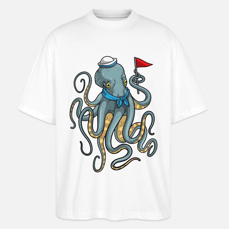 Drapeau marin pieuvre - T-shirt bio Blaster 2.0 coupe oversize Stanley/Stella Unisexe - blanc