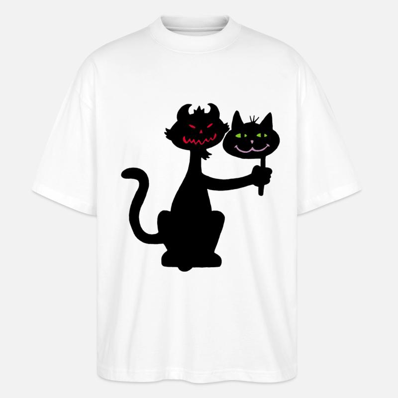 Dämonische schwarze Katze - Stanley/Stella Oversized Unisex Bio T-Shirt Blaster 2.0 - Weiß