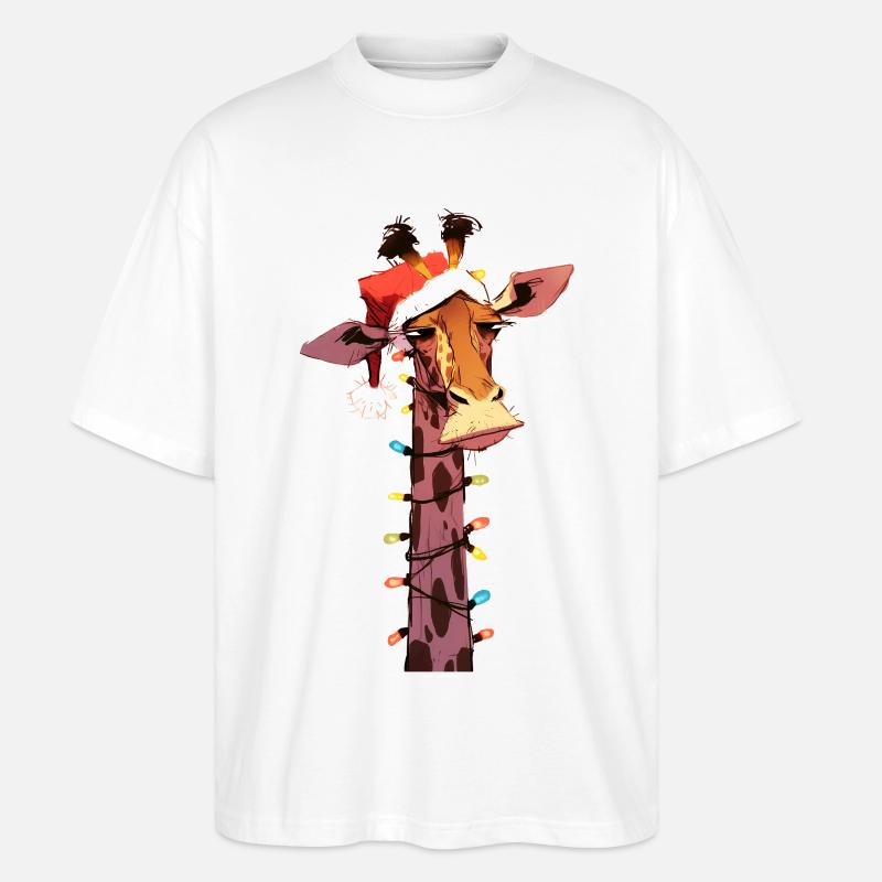 Lustige Giraffe Lichterkette Weihnachtsbaum - Stanley/Stella Oversized Unisex Bio T-Shirt Blaster 2.0 - Weiß