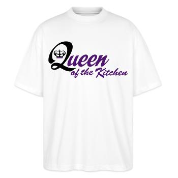 Lustige Kochschürze für Frauen - Stanley/Stella Oversized Unisex Bio T-Shirt Blaster 2.0 - Weiß - Vorne - Alina (178cm) & Michal (187cm)