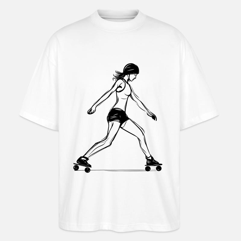 Rollschuhläuferin Line Art - Stanley/Stella Oversized Unisex Bio T-Shirt Blaster 2.0 - Weiß