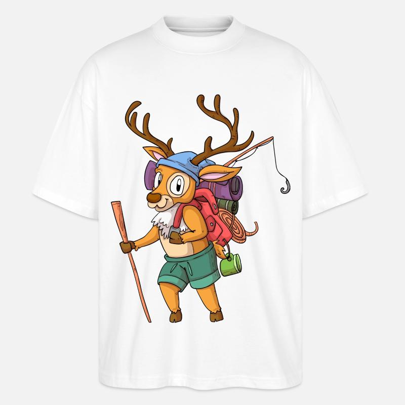 Hirsch Wanderer / Wandernder Hirsch - Stanley/Stella Oversized Unisex Bio T-Shirt Blaster 2.0 - Weiß