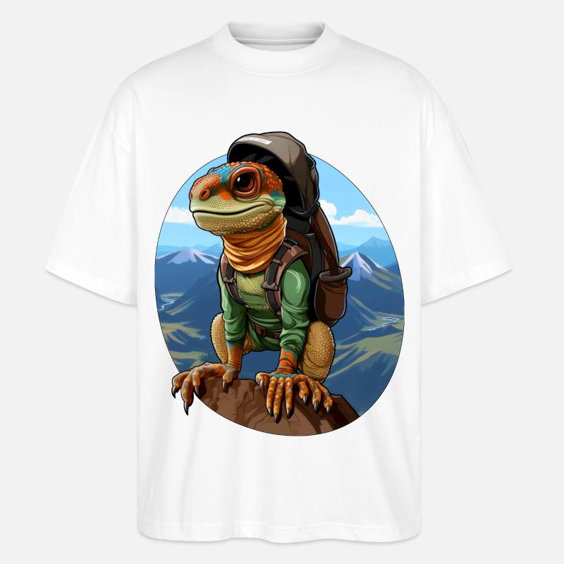 Eidechsen Bergsteiger / Wandern Eidechse - Stanley/Stella Oversized Unisex Bio T-Shirt Blaster 2.0 - Weiß