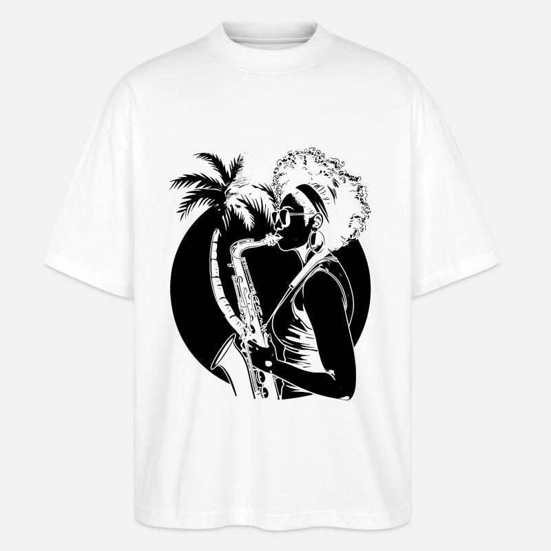 Saxophonspielerin - Stanley/Stella Oversized Unisex Bio T-Shirt Blaster 2.0 - Weiß